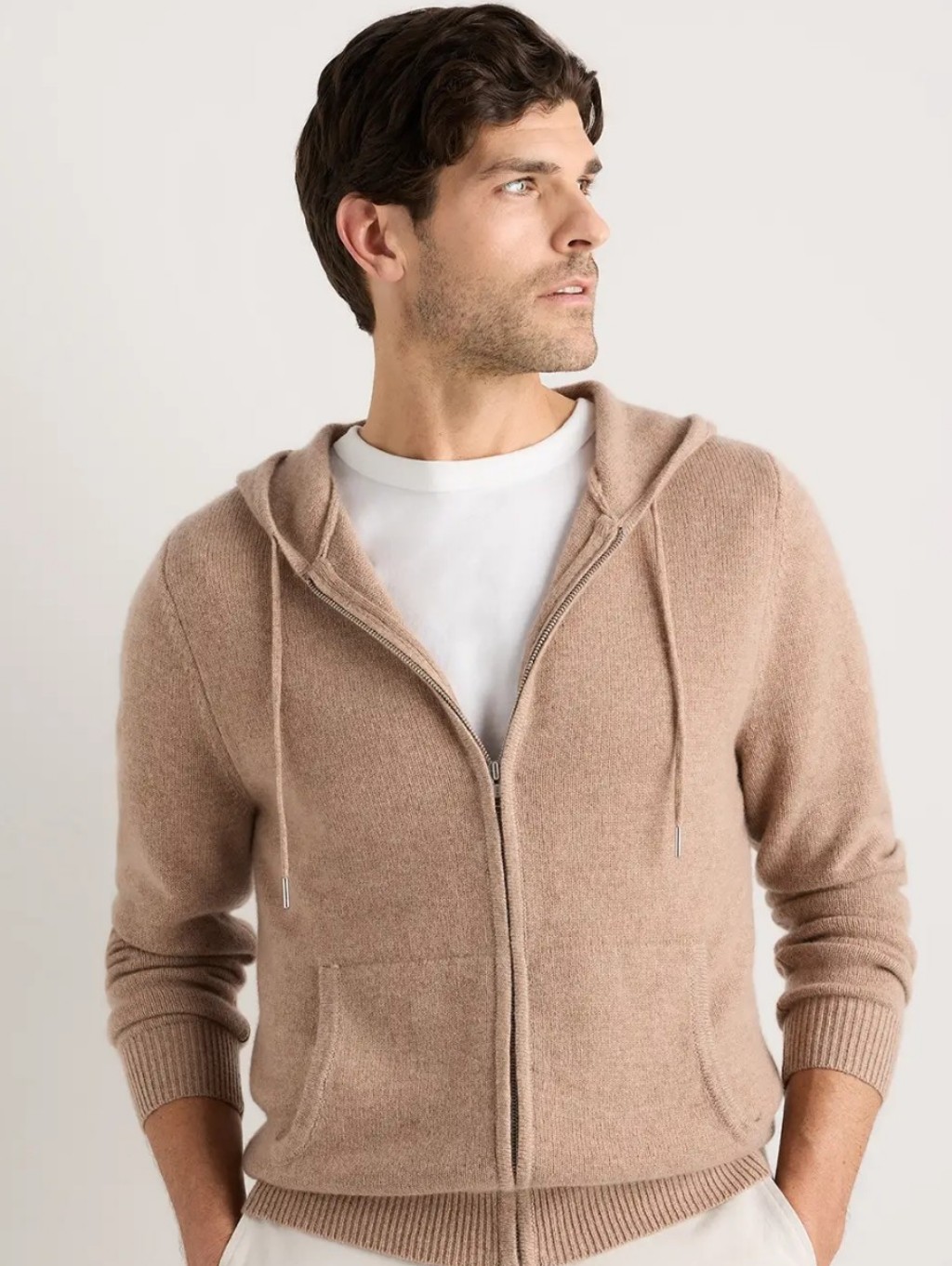 Quince Mongolian Cashmere Full-Zip Hoodie - Oatmeal